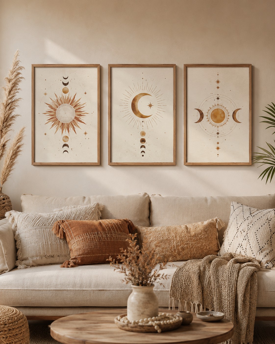 Celestial Sun and Moon Boho Art Set